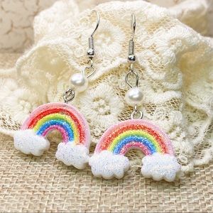 Puffy rainbow cloud earrings